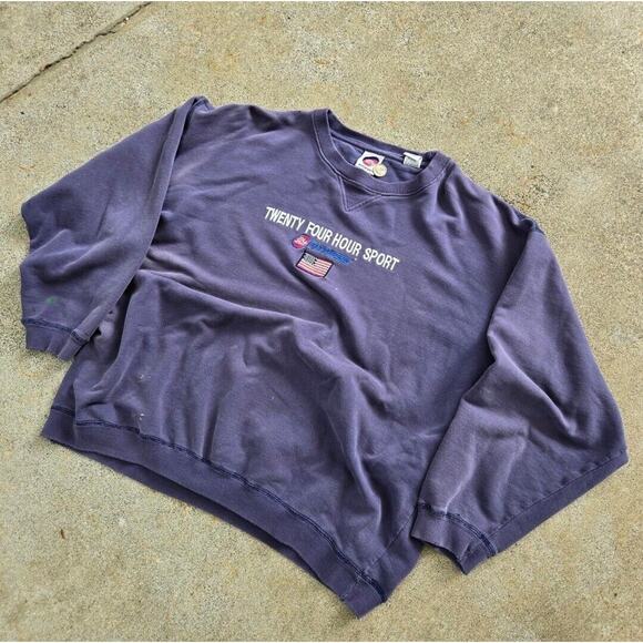 Vtg Y2k 24 Hour Fitness Embroidered Logo Crewneck Sweatshirt Blue Large Sunfade - Picture 2 of 6